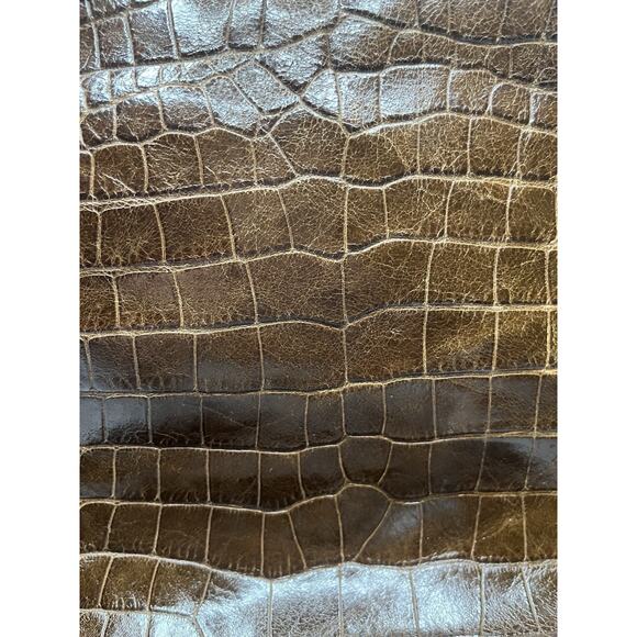 Carlos Falchi Vintage Croc Embossed Leather Purse Brown - Picture 6 of 15